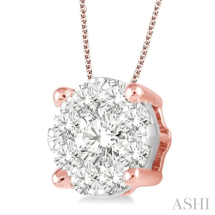 1 1/2 Ctw Lovebright Round Cut Diamond Pendant in 14K Rose and White Gold with Chain