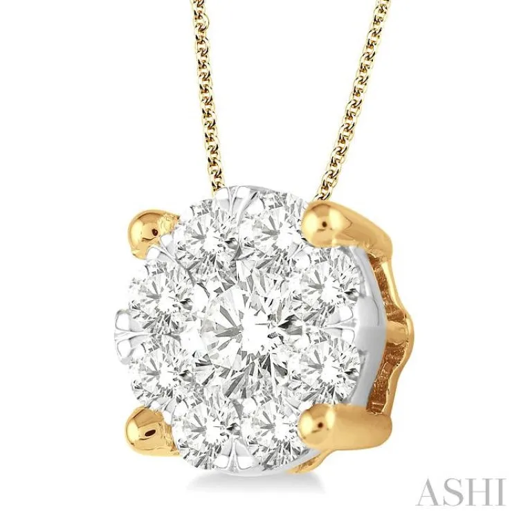 1 1/2 Ctw Lovebright Round Cut Diamond Pendant in 14K Yellow and White Gold with Chain