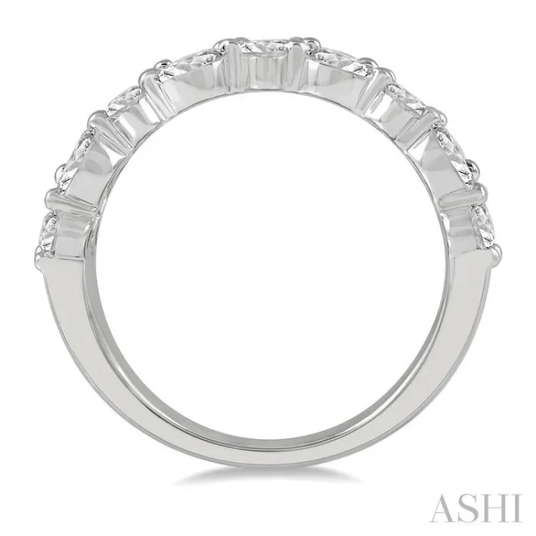 1 1/2 ctw Triple Fusion Baguette, Marquise and Round Cut Diamond Fashion Band in 14K White Gold