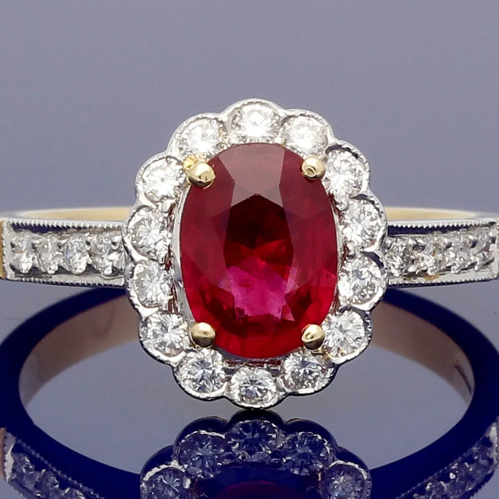 18ct Yellow and White Gold Ruby & Diamond Cluster Ring