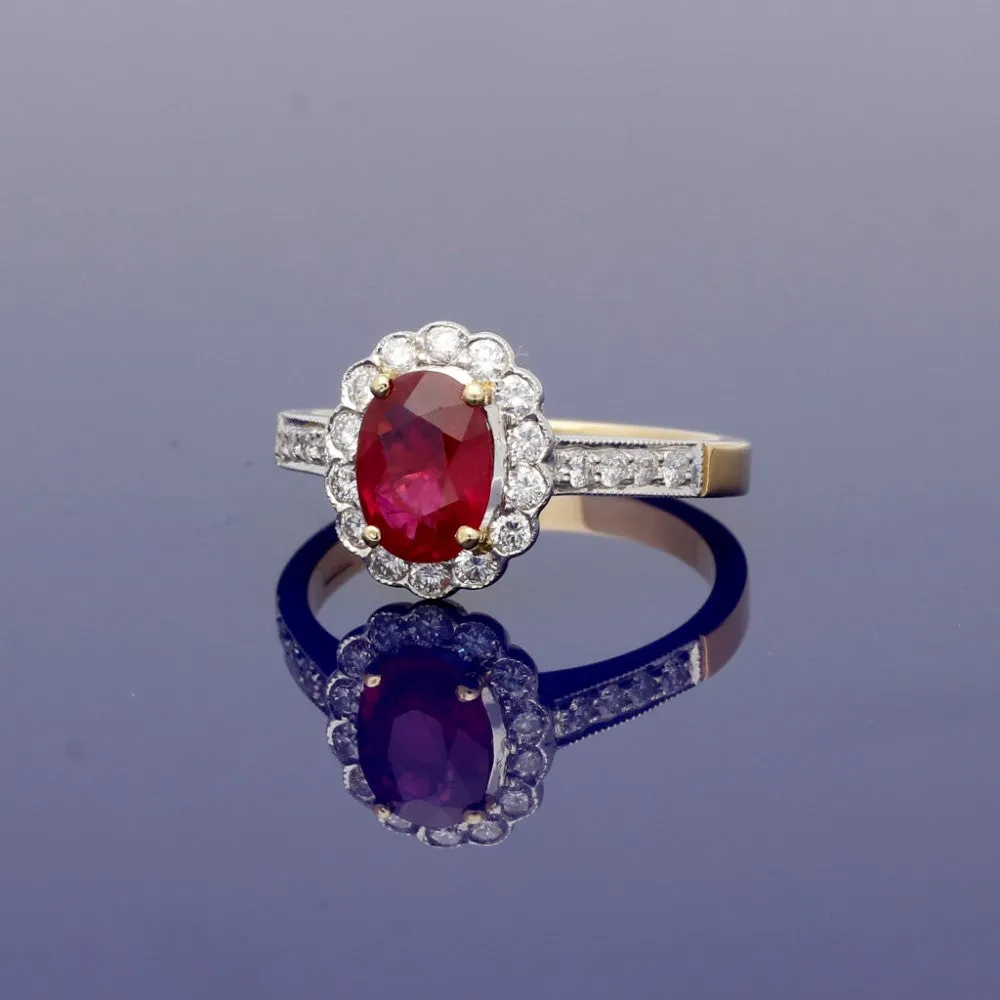 18ct Yellow and White Gold Ruby & Diamond Cluster Ring