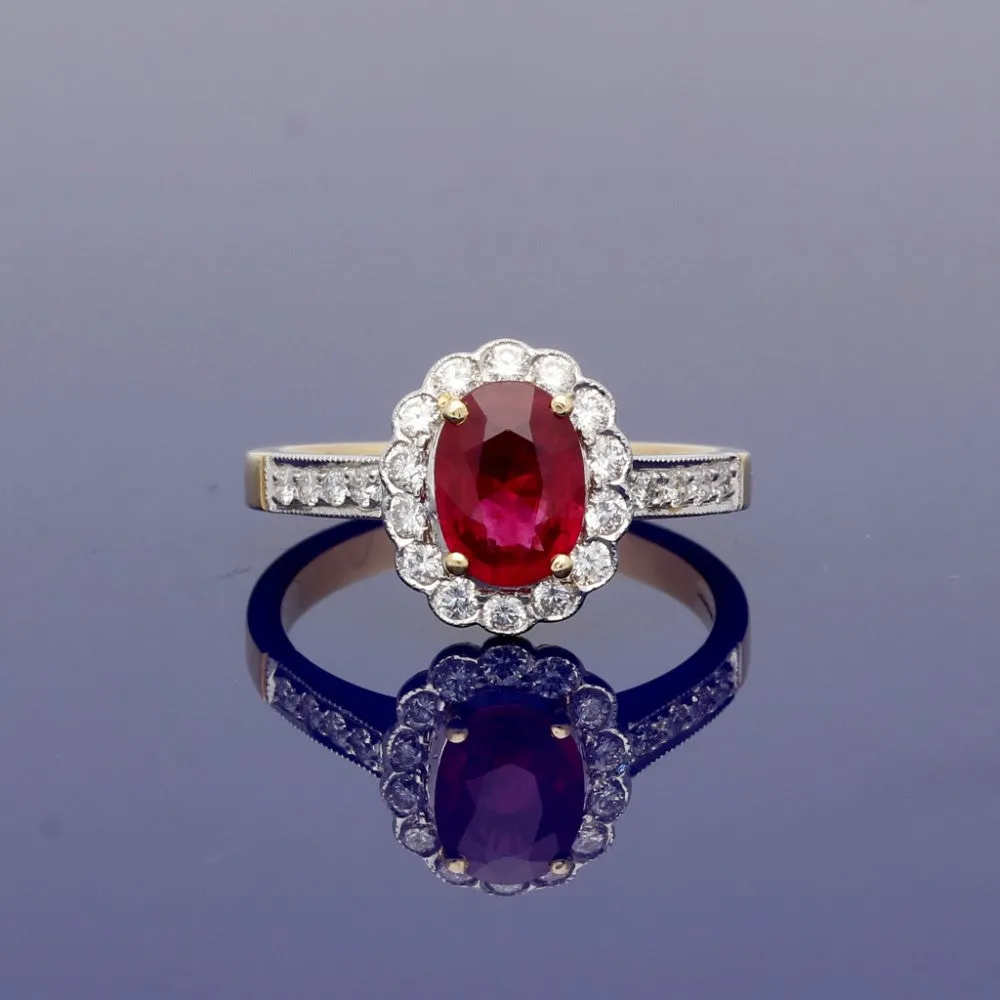 18ct Yellow and White Gold Ruby & Diamond Cluster Ring