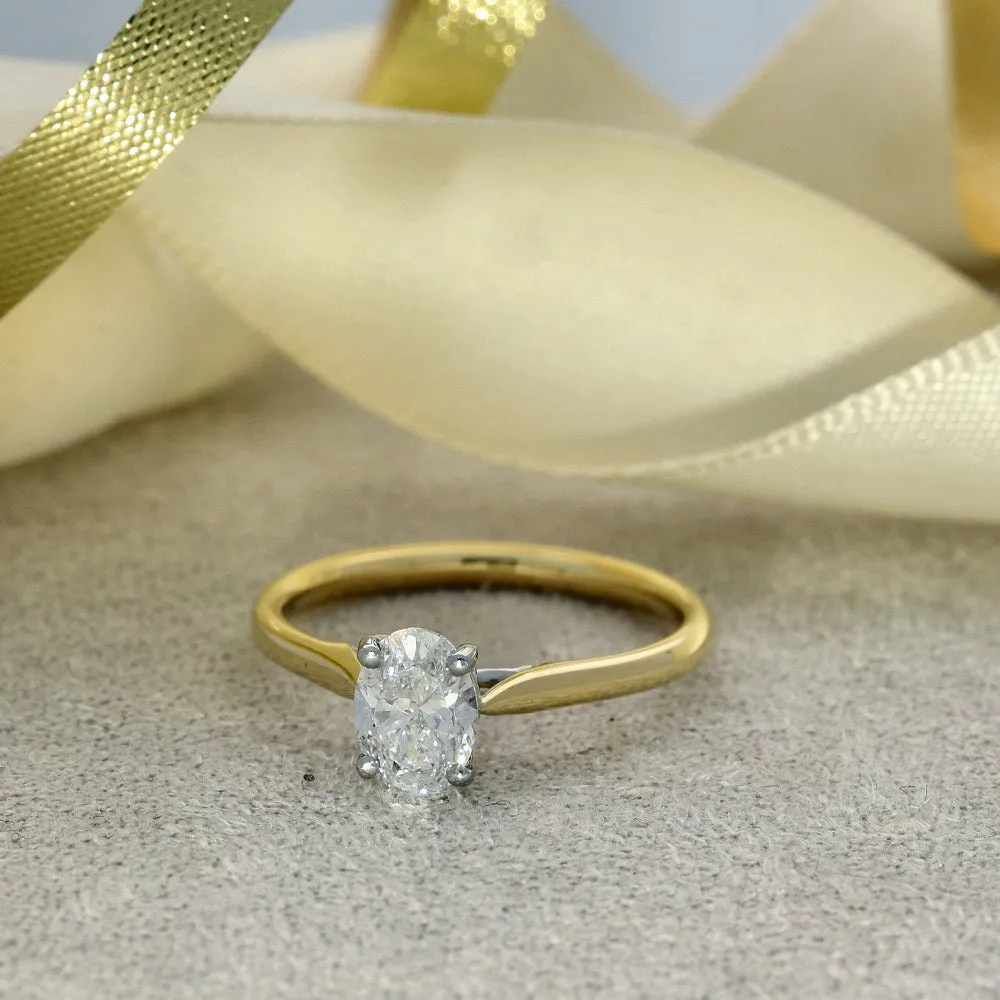 18ct Yellow Gold Certificated 0.80ct Oval Diamond Solitaire