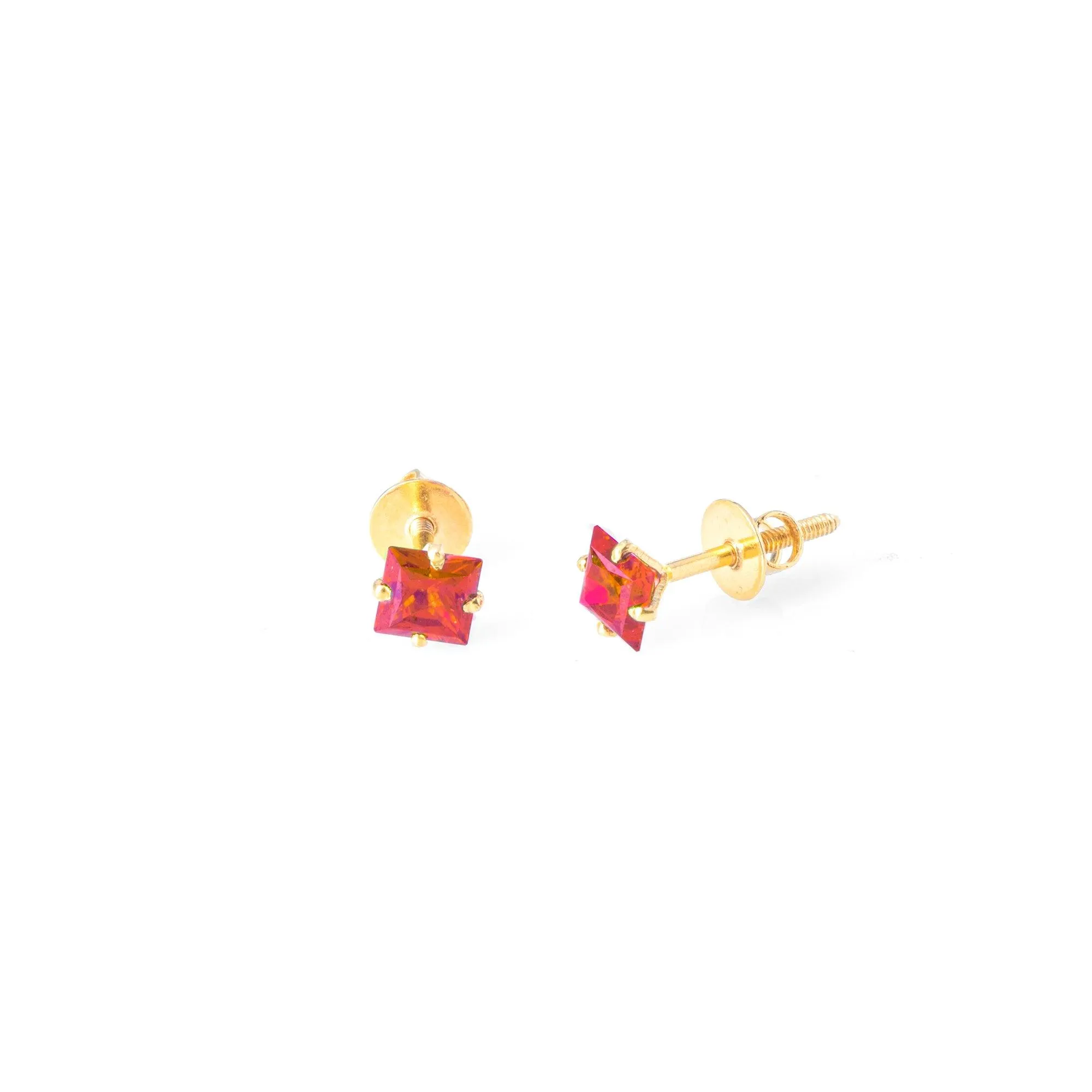 18ct Yellow Gold (with 22ct Gold Plating) Ear Studs set with Princess Cut Colour Cubic Zirconias