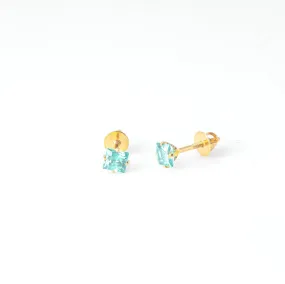 18ct Yellow Gold (with 22ct Gold Plating) Ear Studs set with Princess Cut Colour Cubic Zirconias