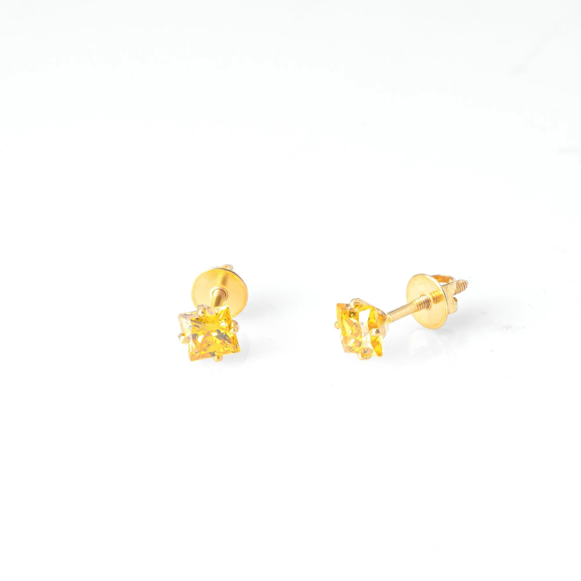 18ct Yellow Gold (with 22ct Gold Plating) Ear Studs set with Princess Cut Colour Cubic Zirconias