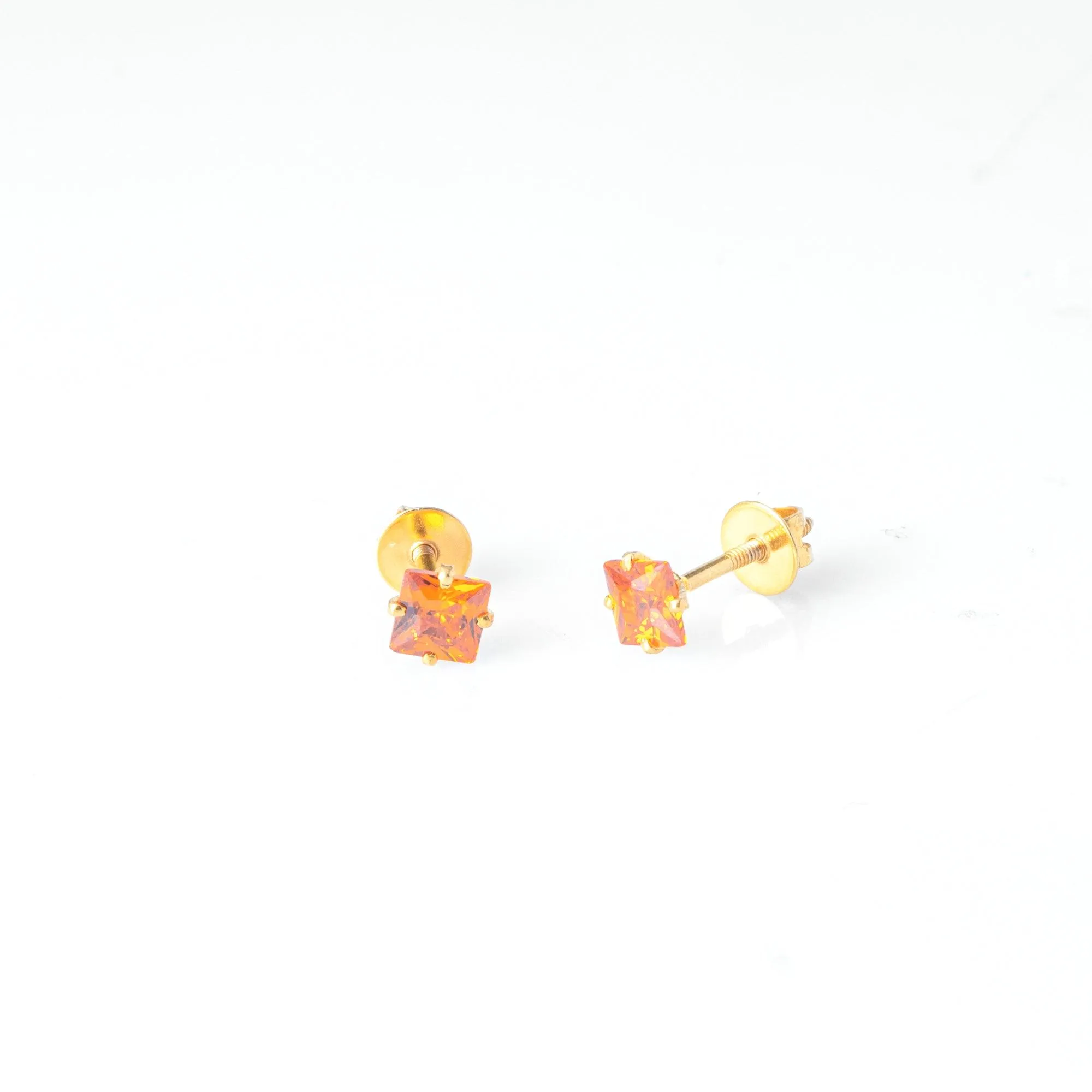 18ct Yellow Gold (with 22ct Gold Plating) Ear Studs set with Princess Cut Colour Cubic Zirconias