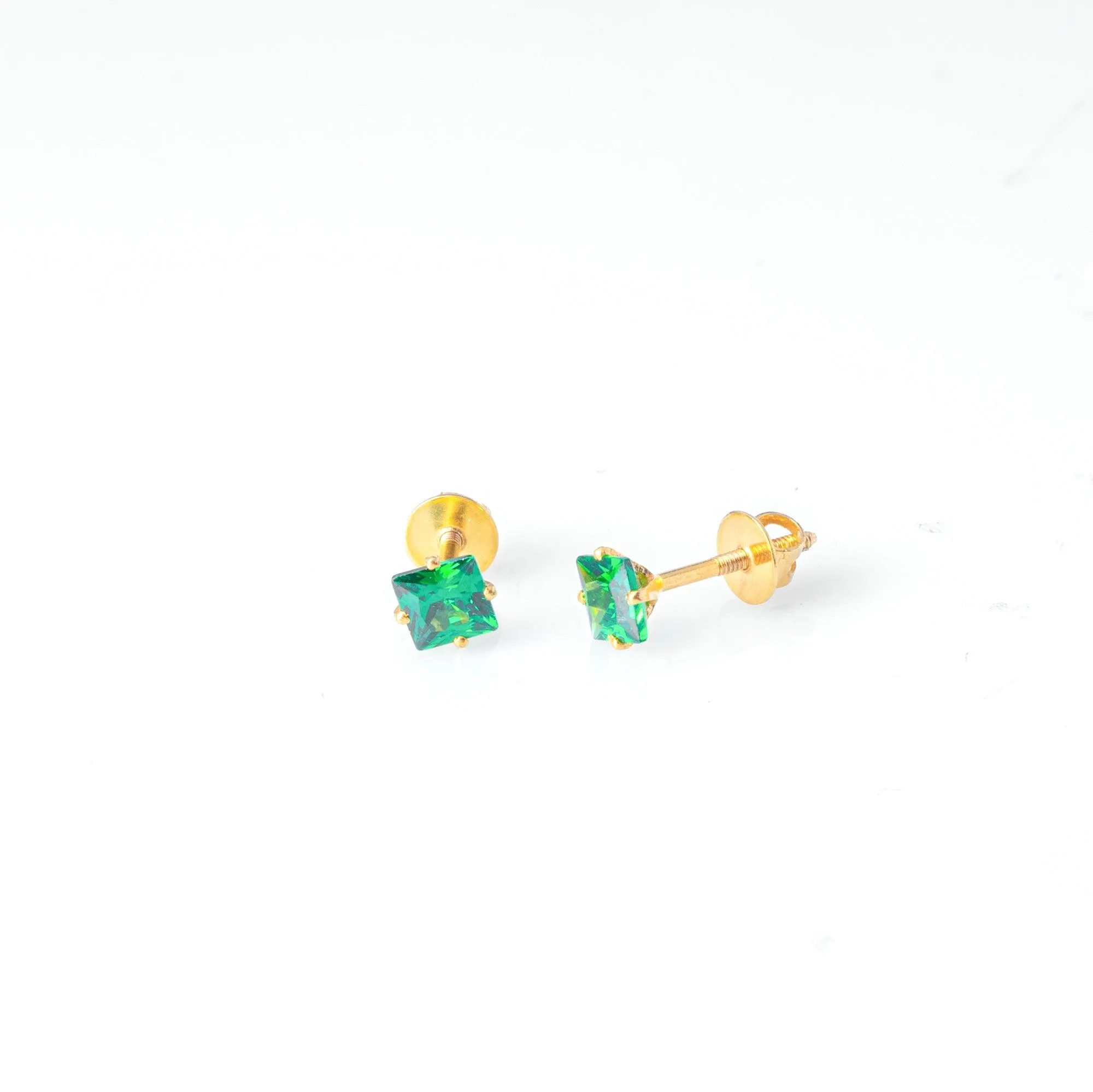 18ct Yellow Gold (with 22ct Gold Plating) Ear Studs set with Princess Cut Colour Cubic Zirconias