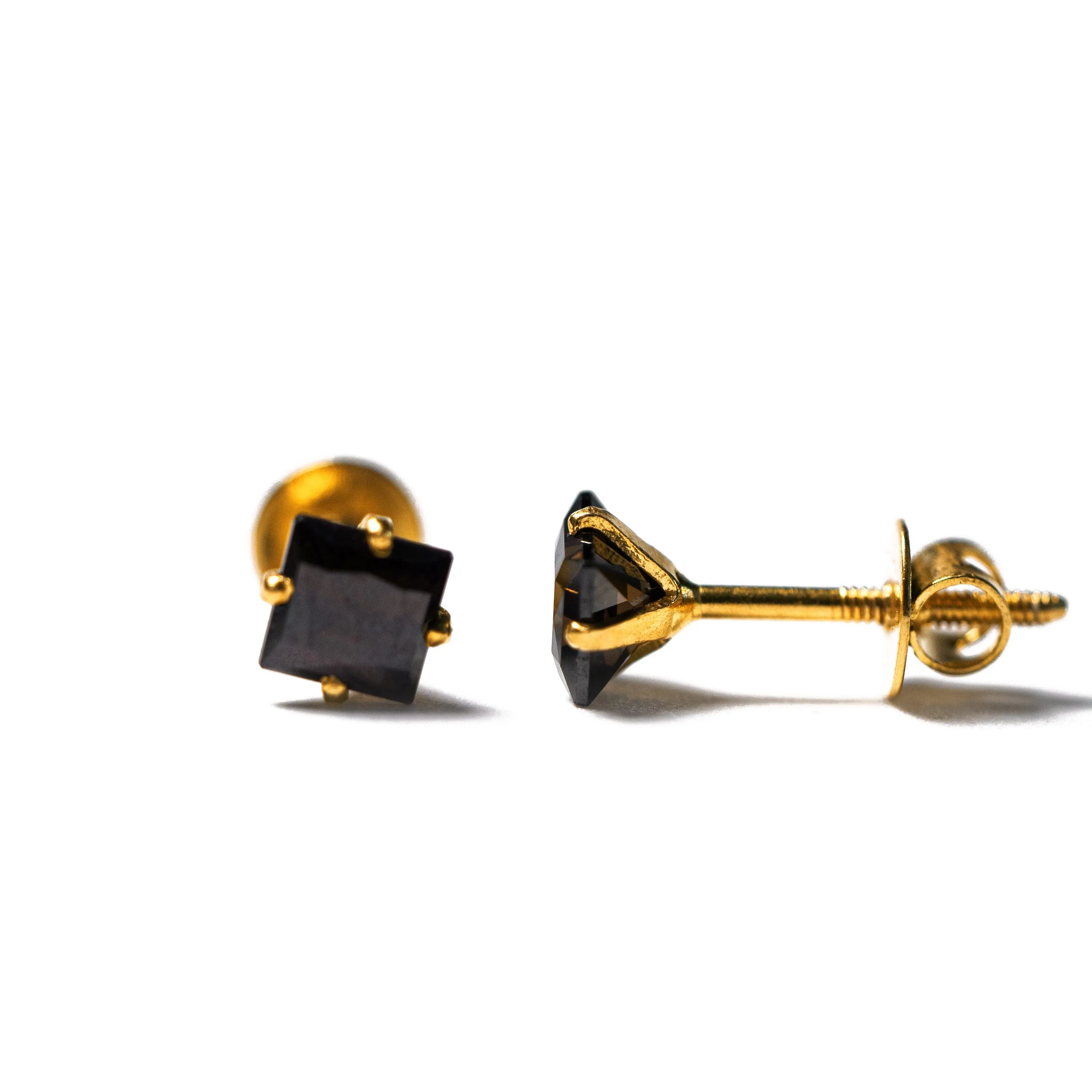 18ct Yellow Gold (with 22ct Gold Plating) Ear Studs set with Princess Cut Colour Cubic Zirconias