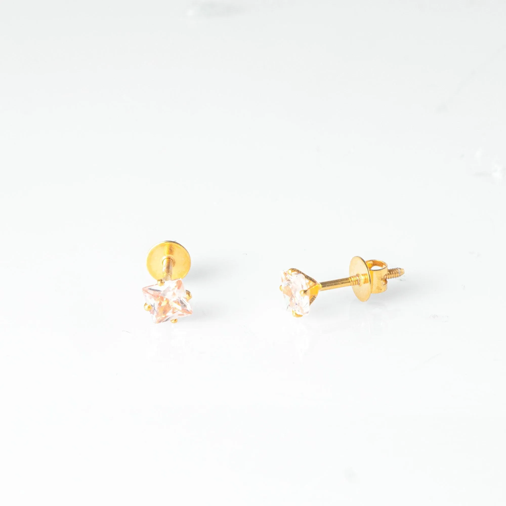 18ct Yellow Gold (with 22ct Gold Plating) Ear Studs set with Princess Cut Colour Cubic Zirconias