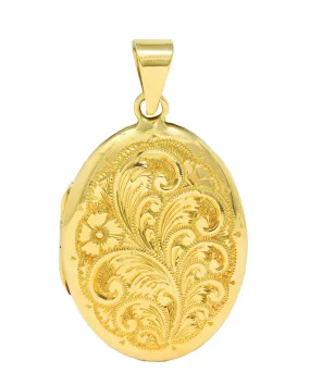 1993 Victorian Revival British 18 Karat Yellow Gold Vintage Floral Locket Pendant