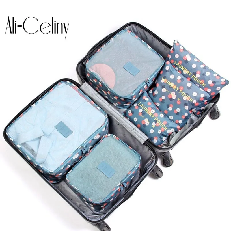 2017 6pcs/set Fashion Double Zipper Waterproof Polyester Men and Women Luggage Travel Bags