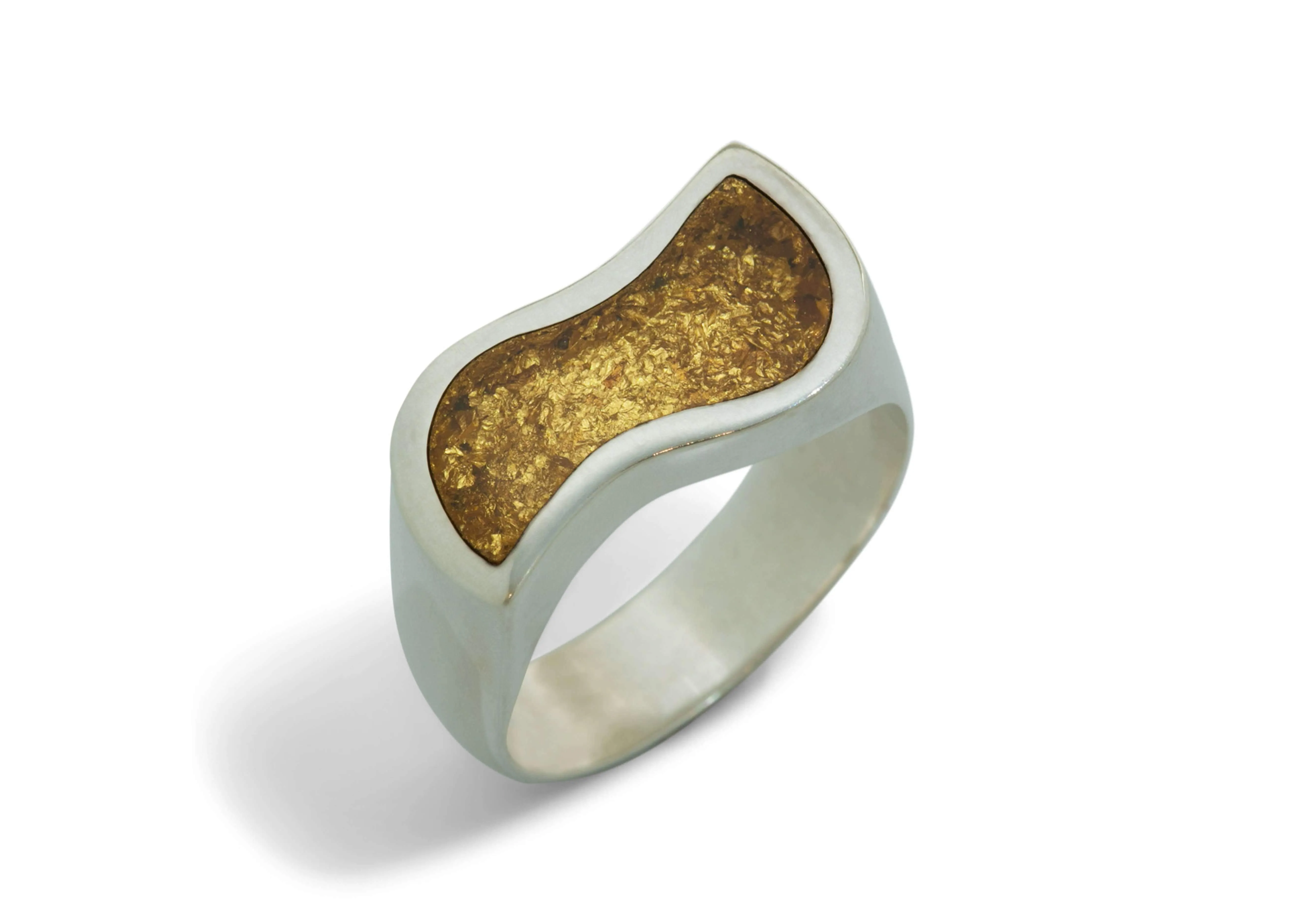 24ct Gold Leaf Flowing Resin Rings, Sterling Silver