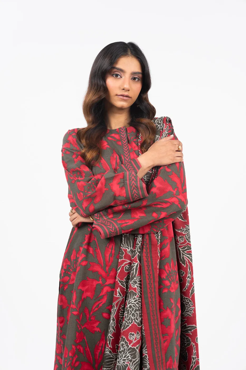 3 Piece Printed Khaddar Suit With Light Khaddar Dupatta