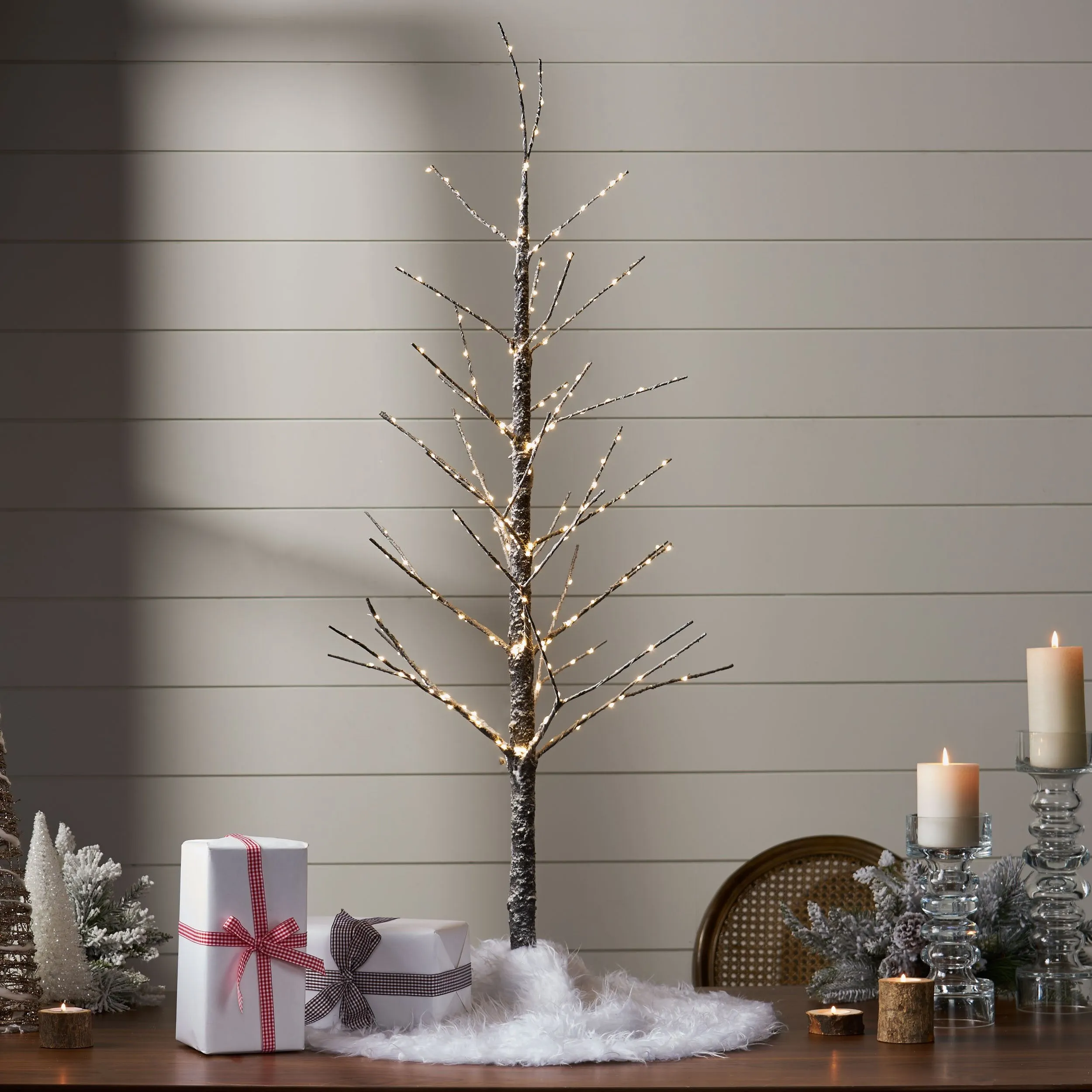 4-foot Pre-Lit 228 Warm White LED Artificial Christmas Twig Tree - NH376313