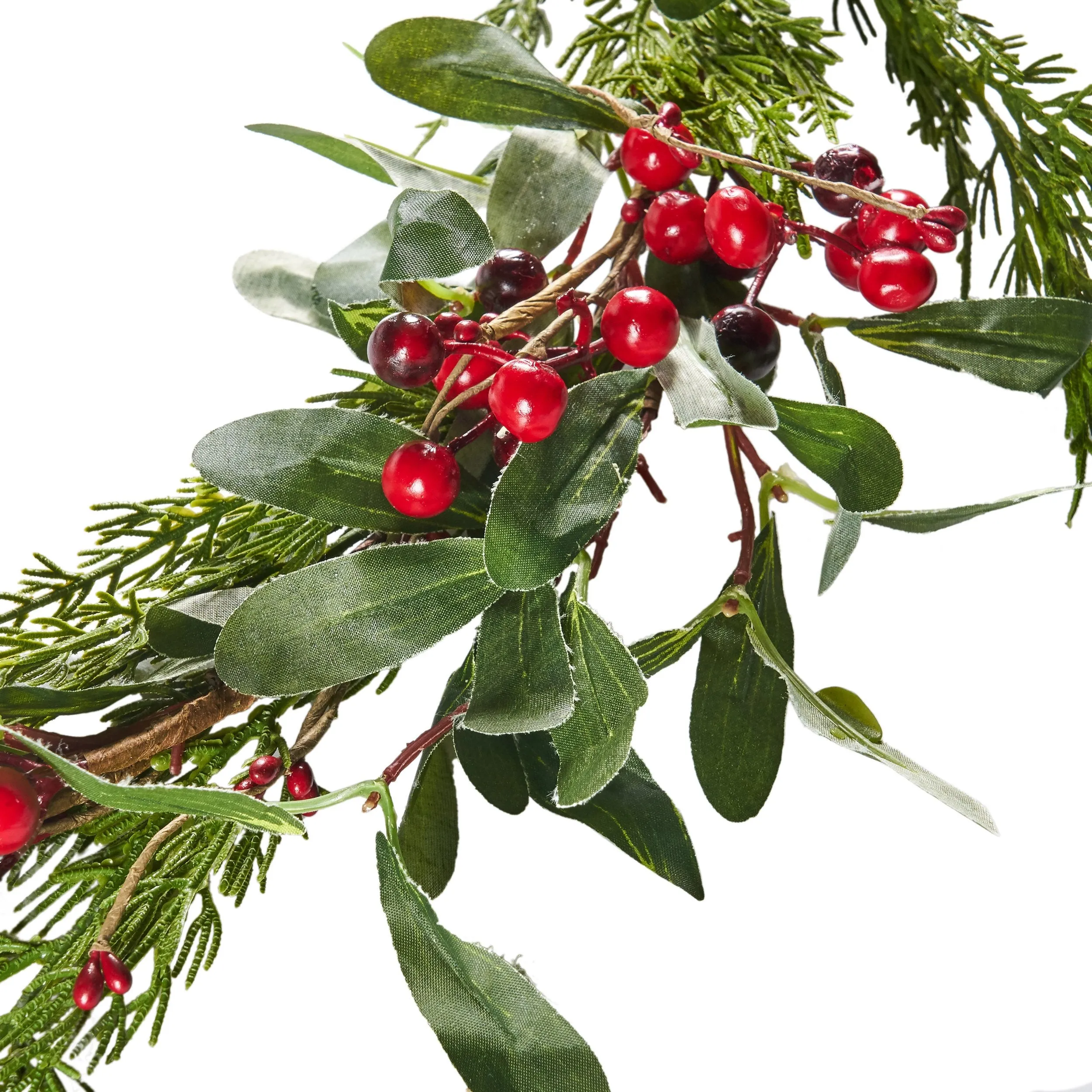 6-Foot Artificial Olive Leaf Garland with Red Berries - NH270413