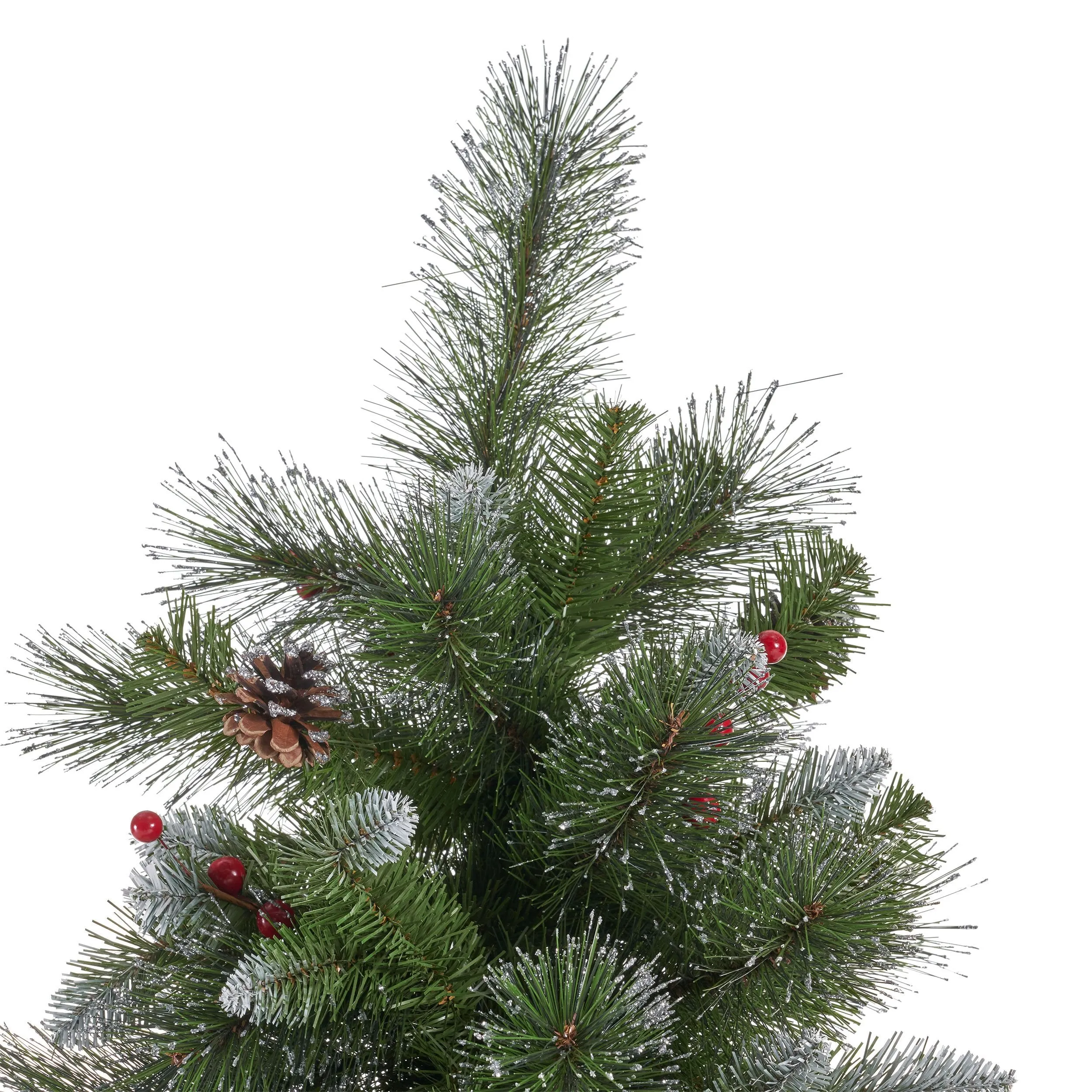 7-foot Mixed Spruce Hinged Artificial Christmas Tree with Glitter Branches, Red Berries, and Pinecones - NH873703