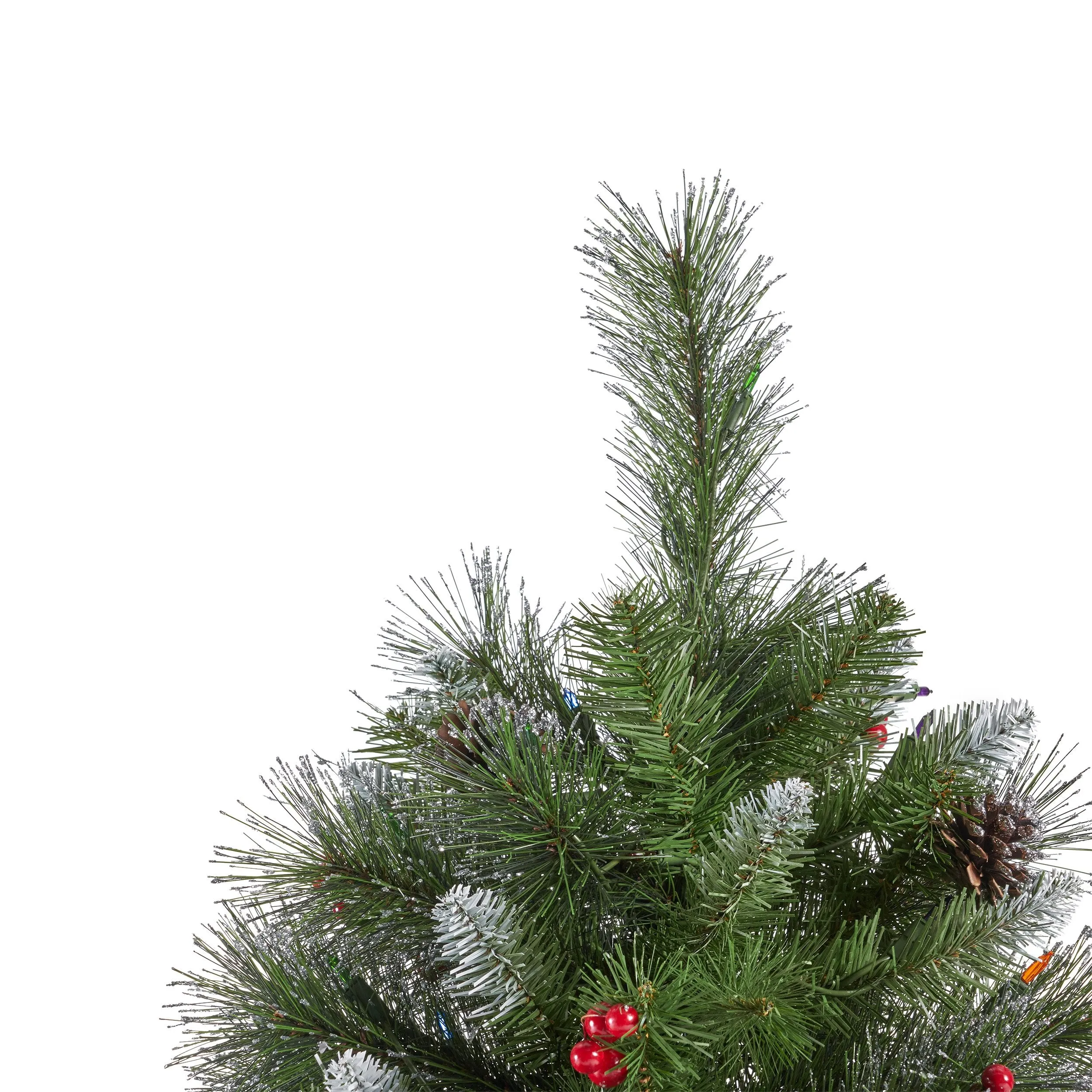 7-foot Mixed Spruce Hinged Artificial Christmas Tree with Glitter Branches, Red Berries, and Pinecones - NH873703