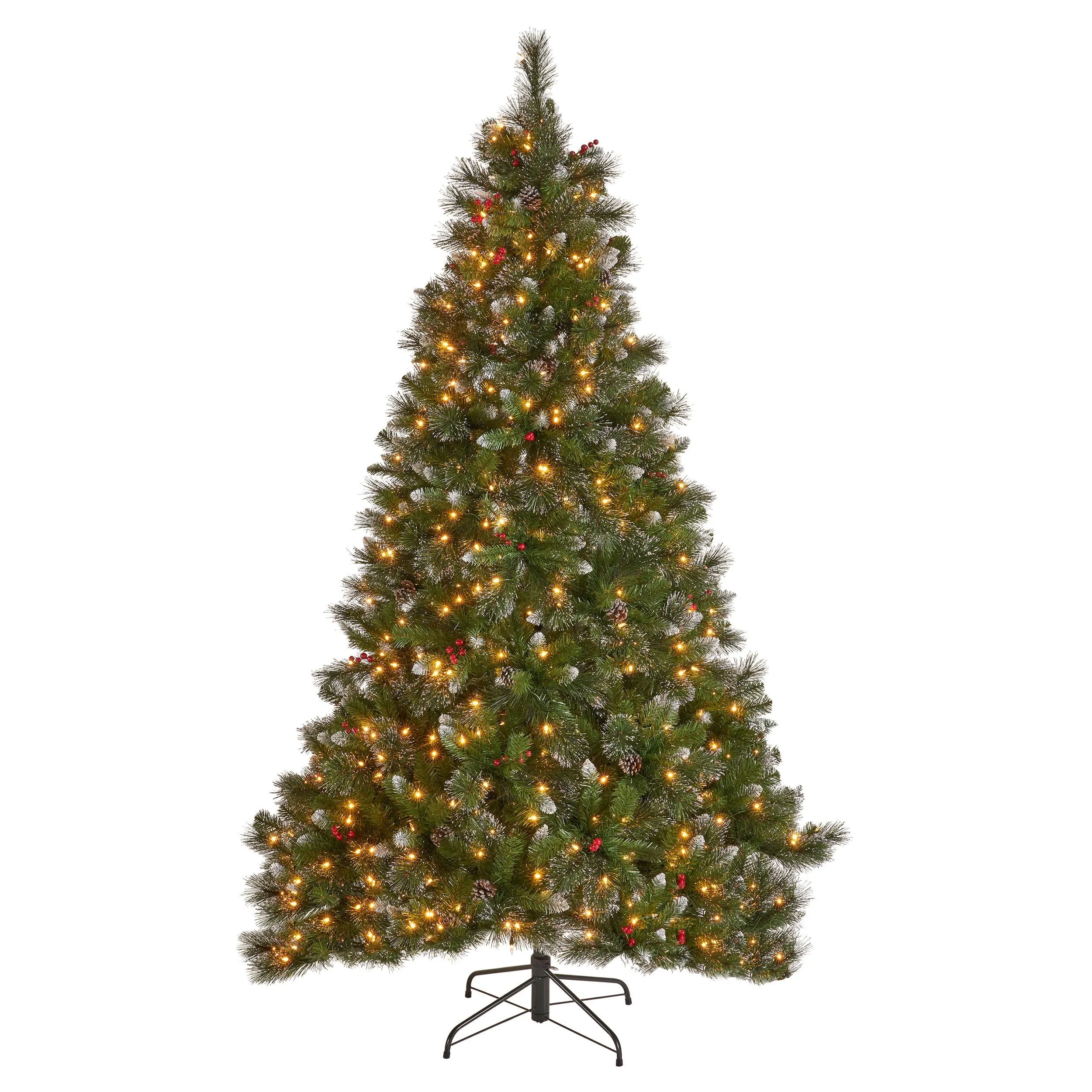 7-foot Mixed Spruce Hinged Artificial Christmas Tree with Glitter Branches, Red Berries, and Pinecones - NH873703