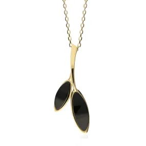 9ct Yellow Gold Whitby Jet Leaf Pendant