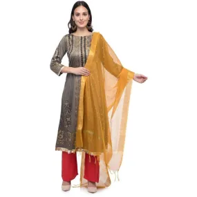 A R Silk Women's Chanderi Zari Work Musturd Regular Dupatta