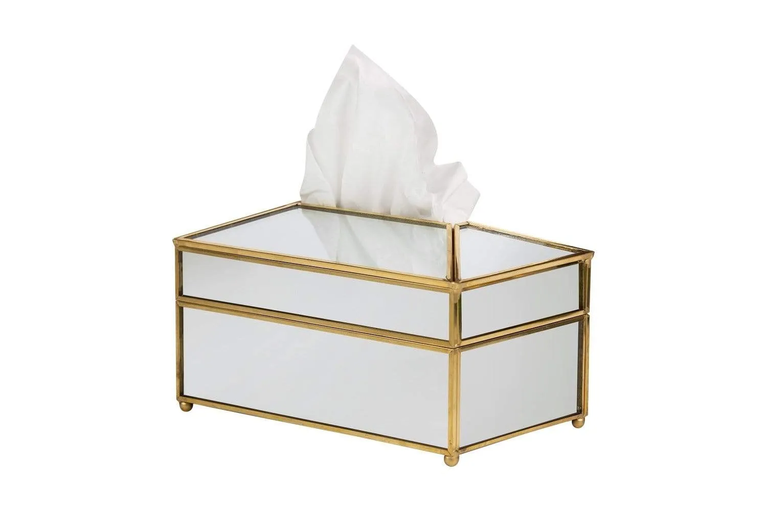 Aish Home Mirror Finish Tissue Box With Gold Rim - A095