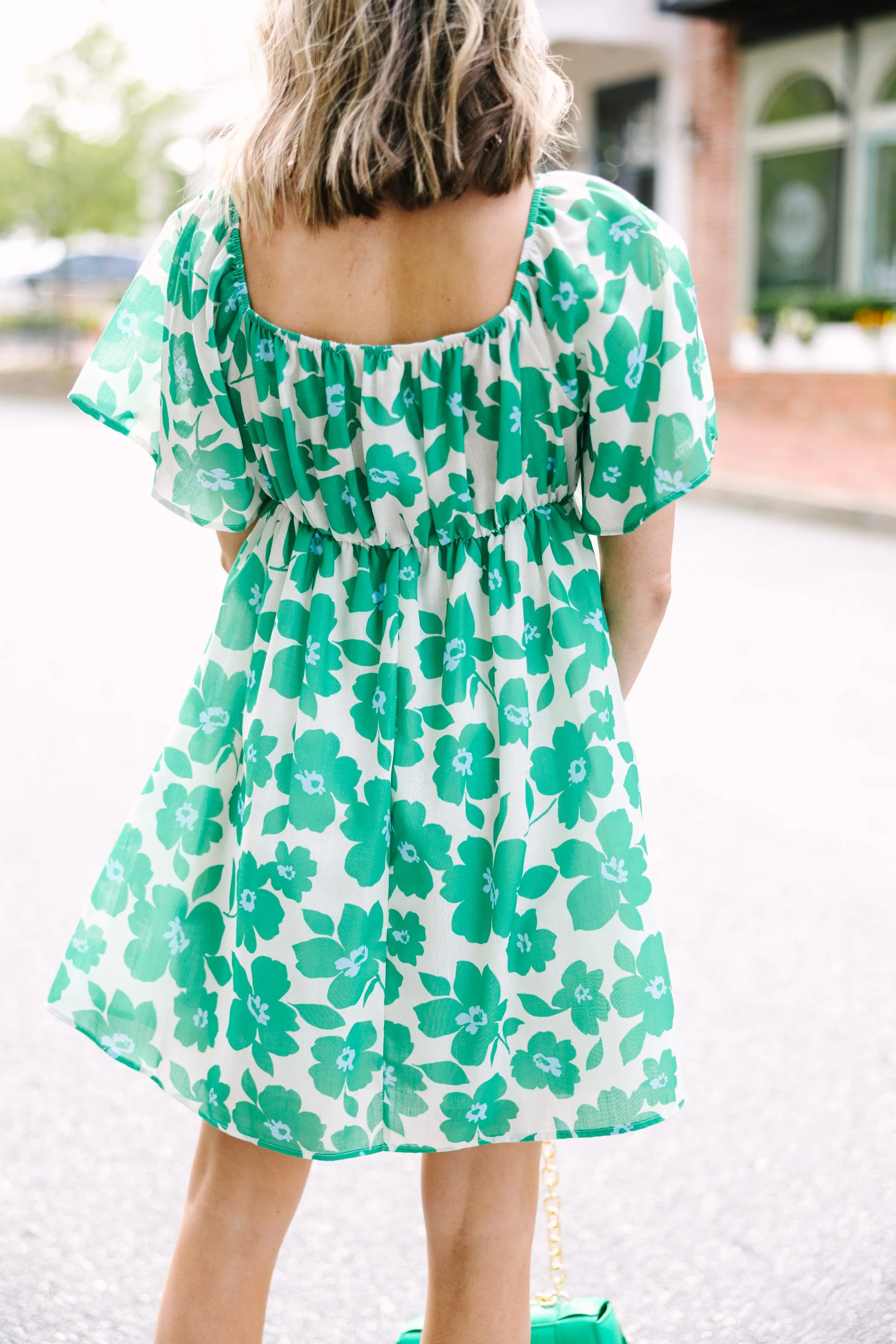 All About It Green Floral Babydoll Dress