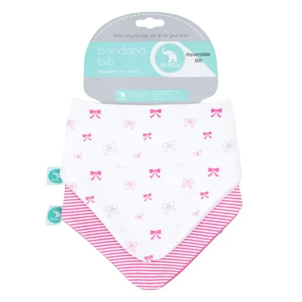 All4Ella 2 Pack Reversible Banbana Bibs- Bow