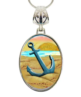 Anchor Silver-Plated Mother of Pearl Jewelry Pendant Necklace - 44056