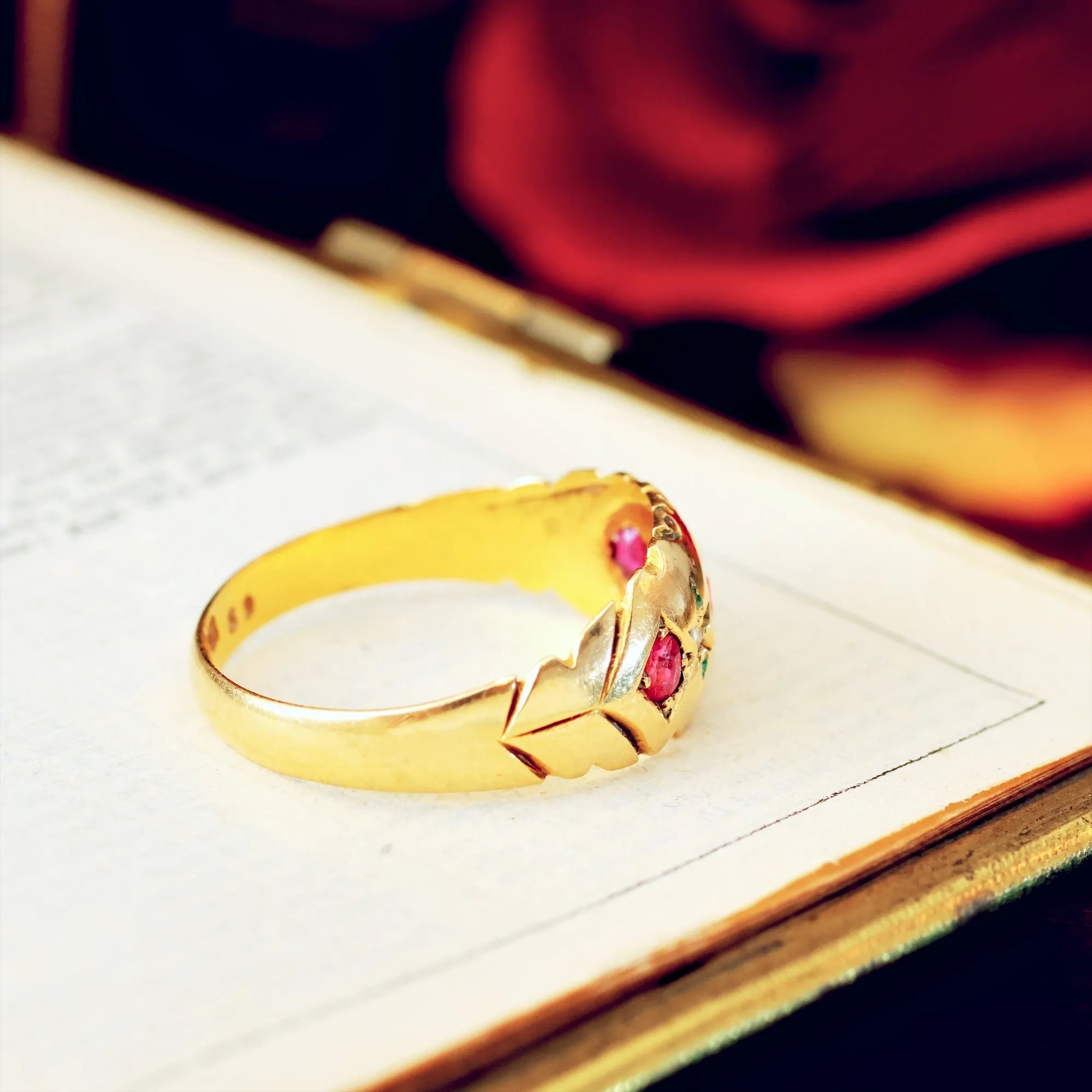 Antique Date 1907 Ruby & Diamond Gypsy Ring