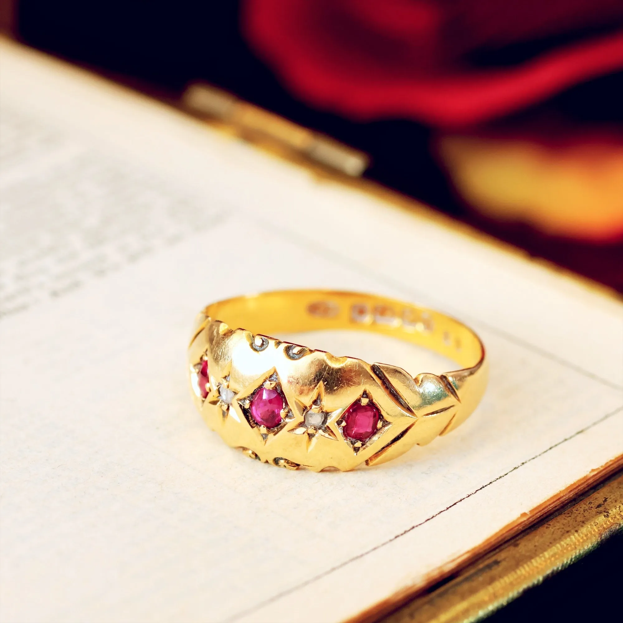 Antique Date 1907 Ruby & Diamond Gypsy Ring