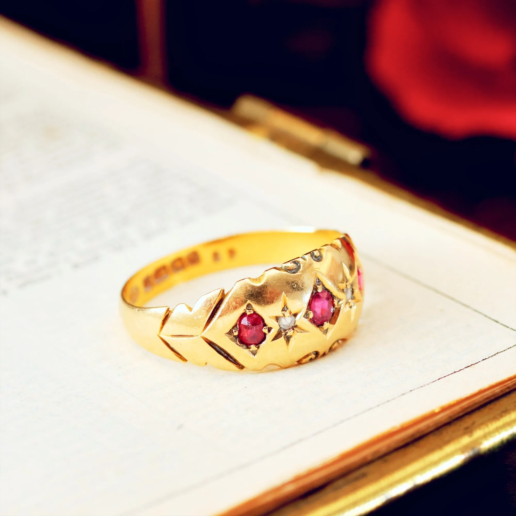 Antique Date 1907 Ruby & Diamond Gypsy Ring