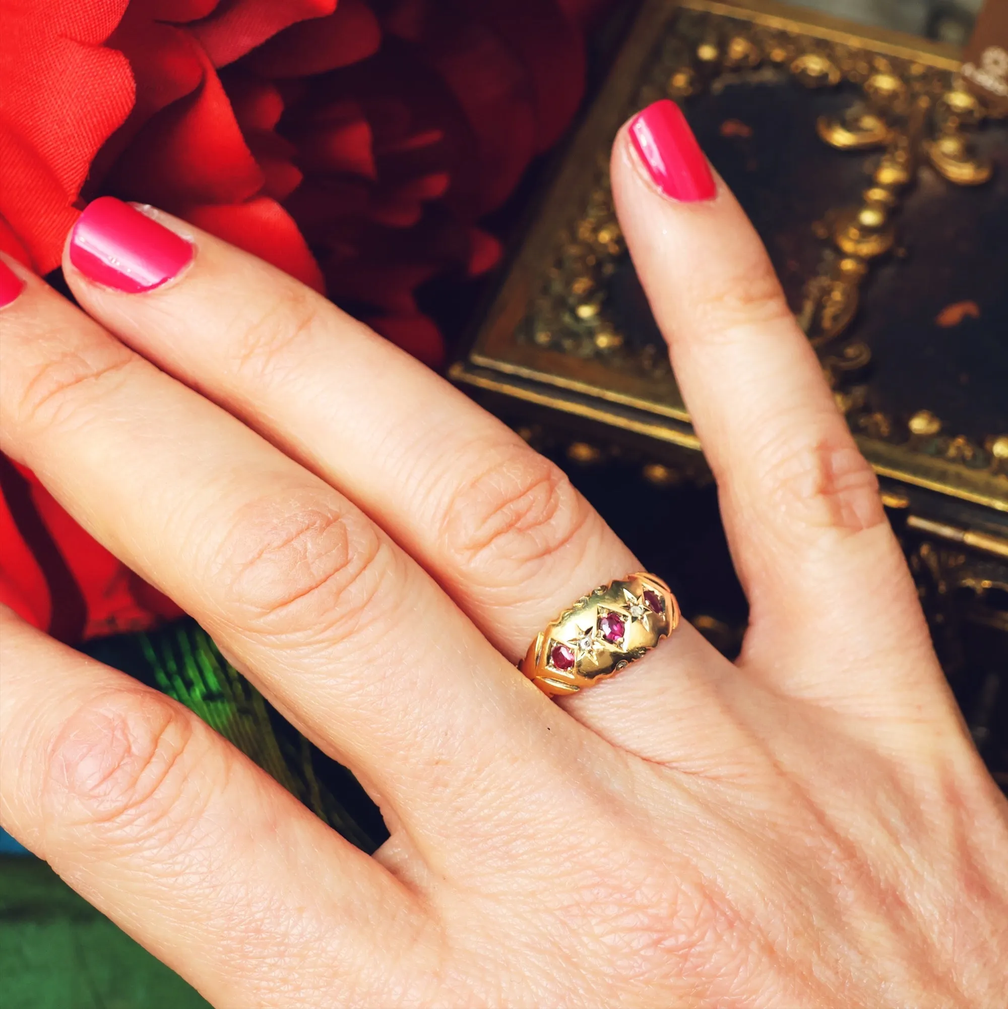 Antique Date 1907 Ruby & Diamond Gypsy Ring