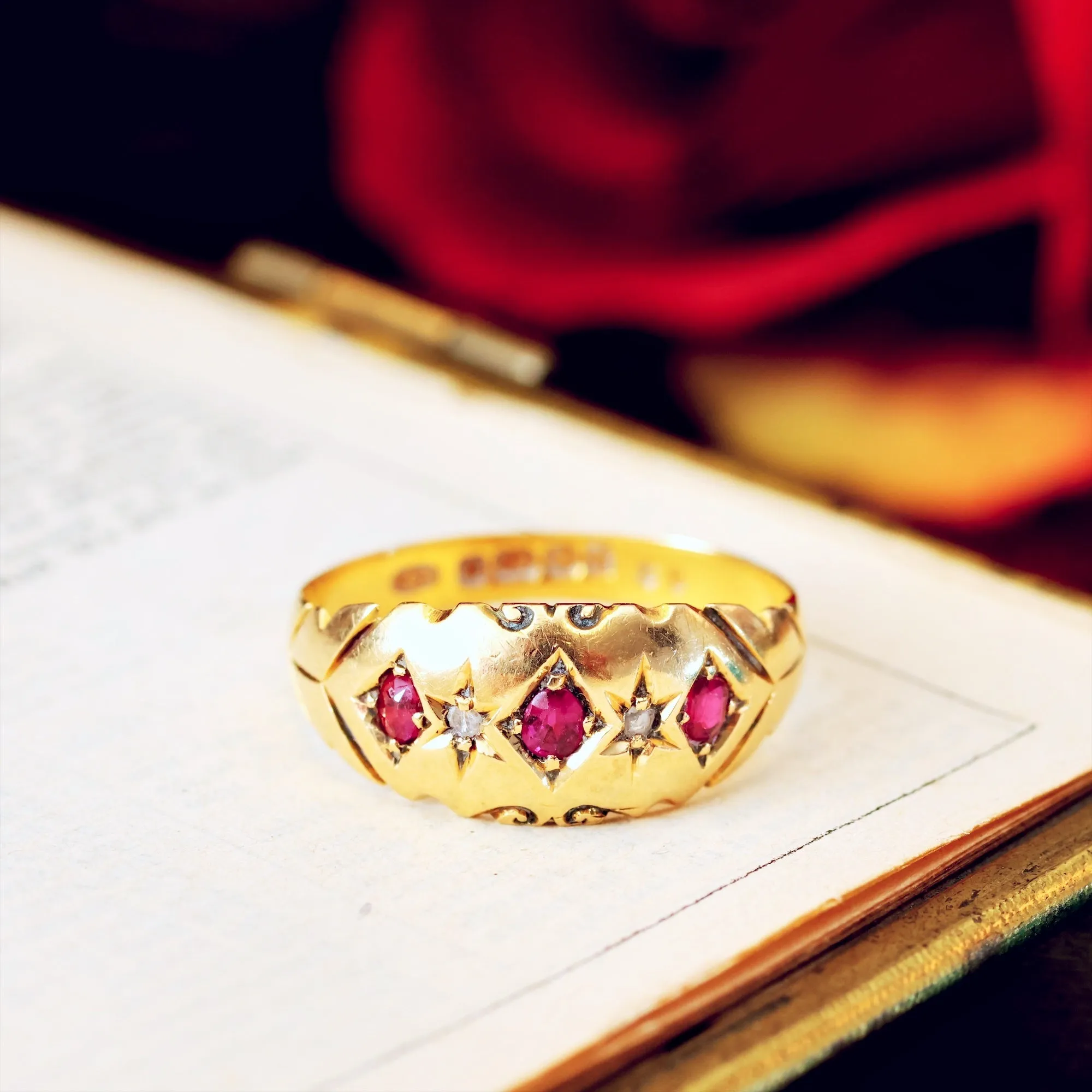 Antique Date 1907 Ruby & Diamond Gypsy Ring