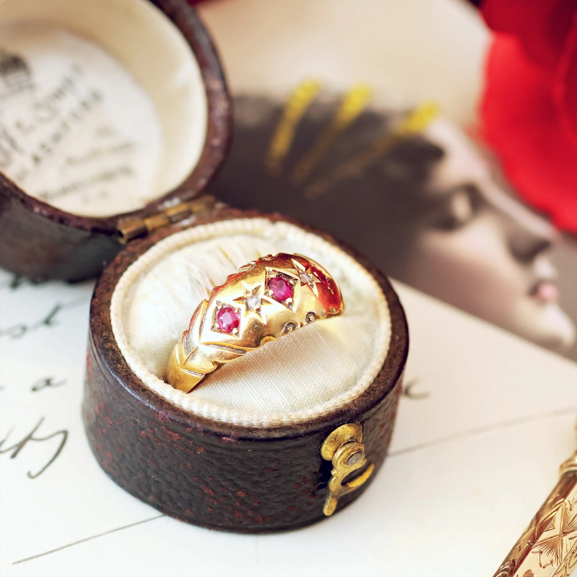 Antique Date 1907 Ruby & Diamond Gypsy Ring