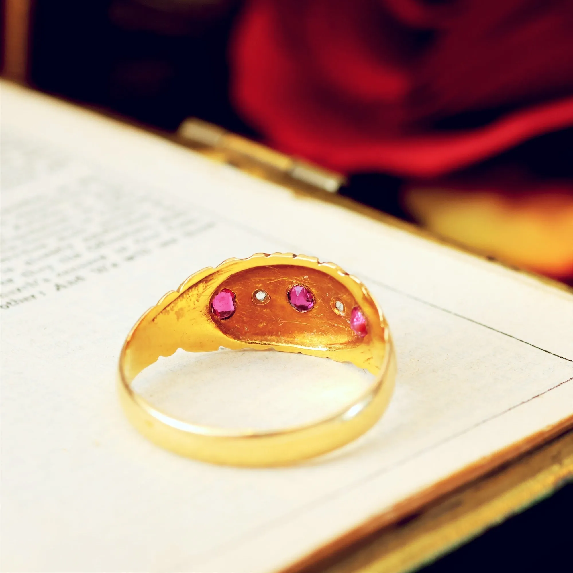 Antique Date 1907 Ruby & Diamond Gypsy Ring