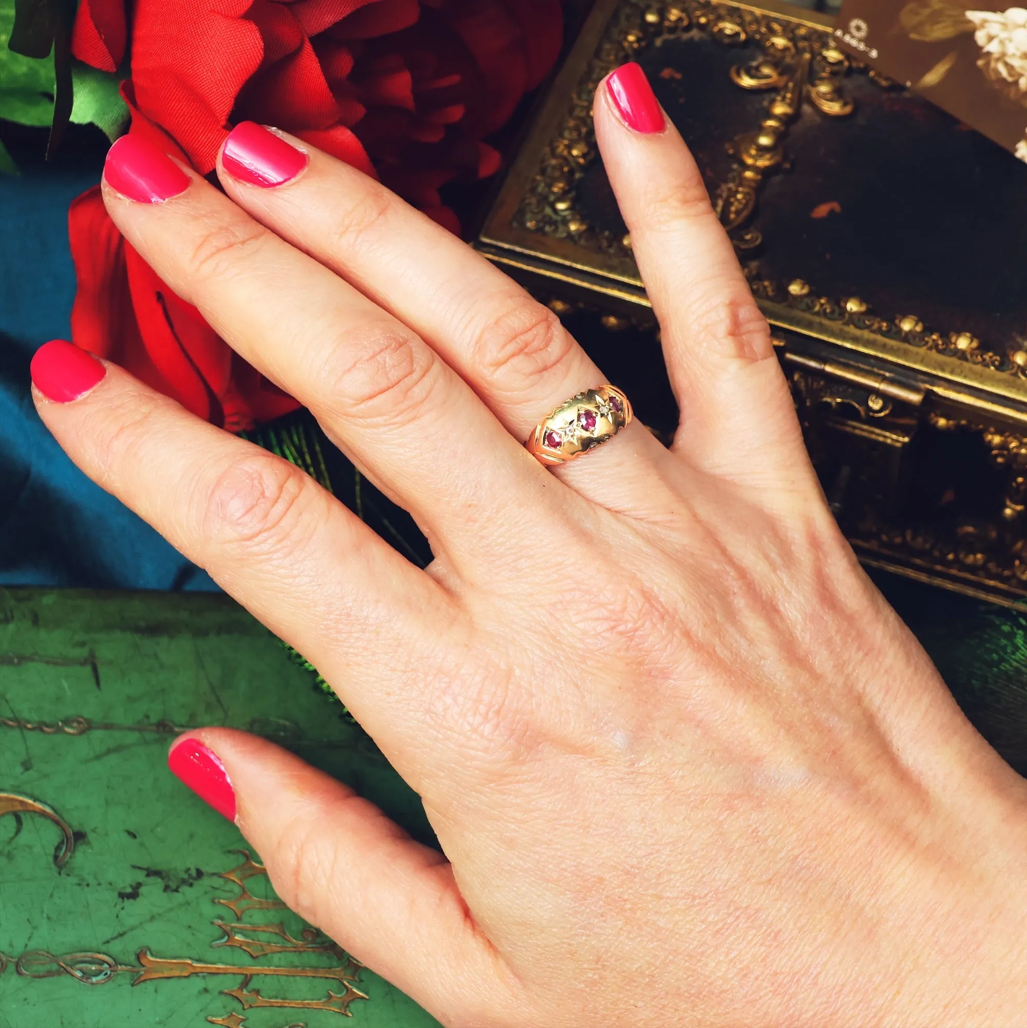 Antique Date 1907 Ruby & Diamond Gypsy Ring