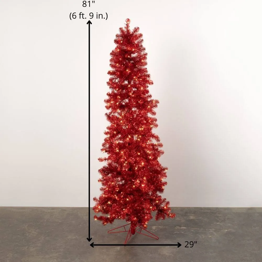 Artificial Red Illuminated 7' Tinsel Tree Red