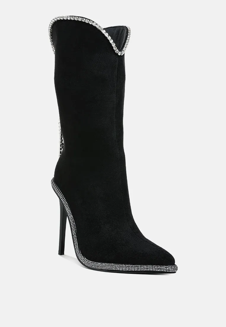 Ashipa Diamante Chain Detail Calf Boots