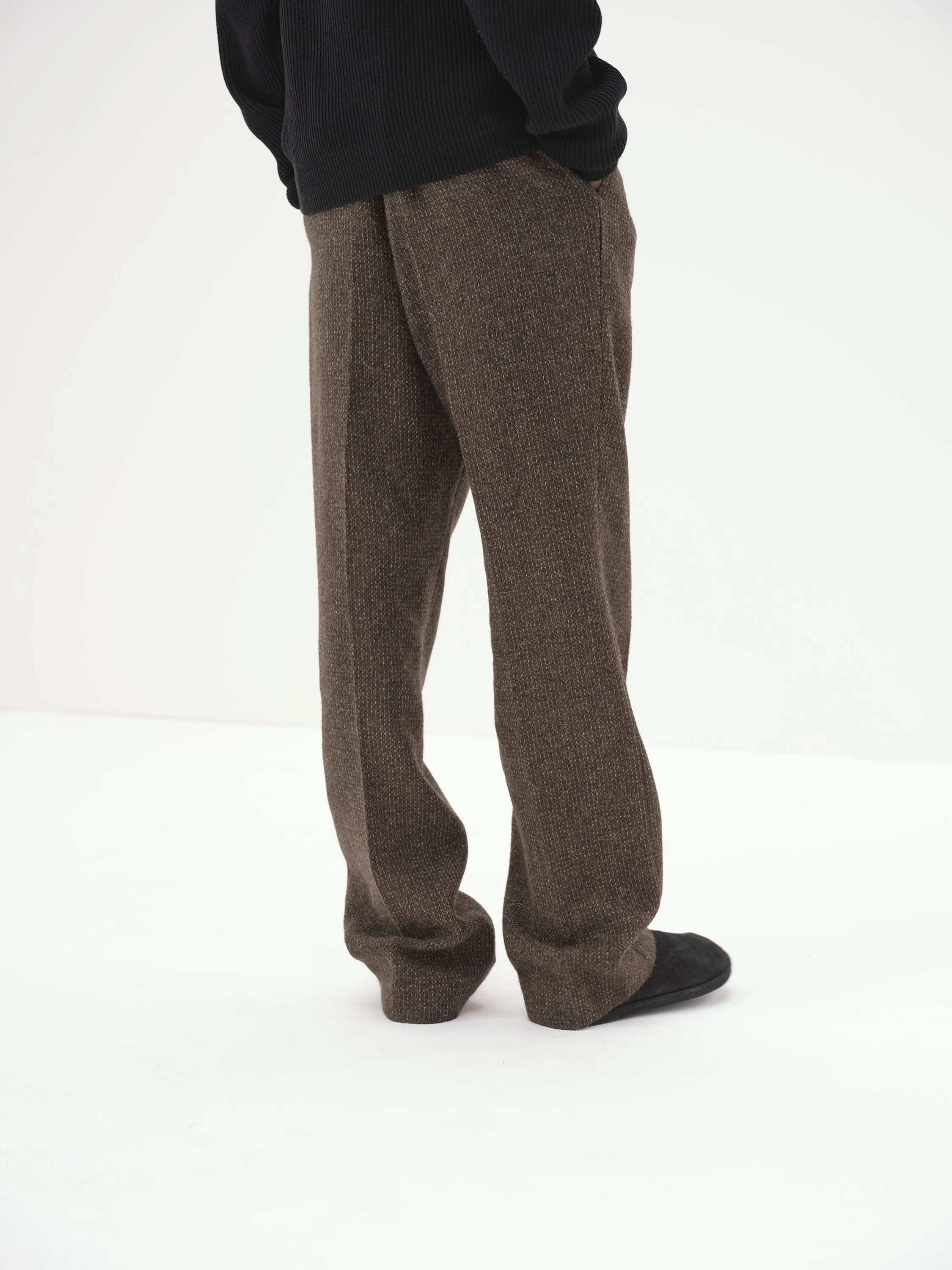 Auralee Lama Shetland Wool Tweed Slacks - Khaki Tweed