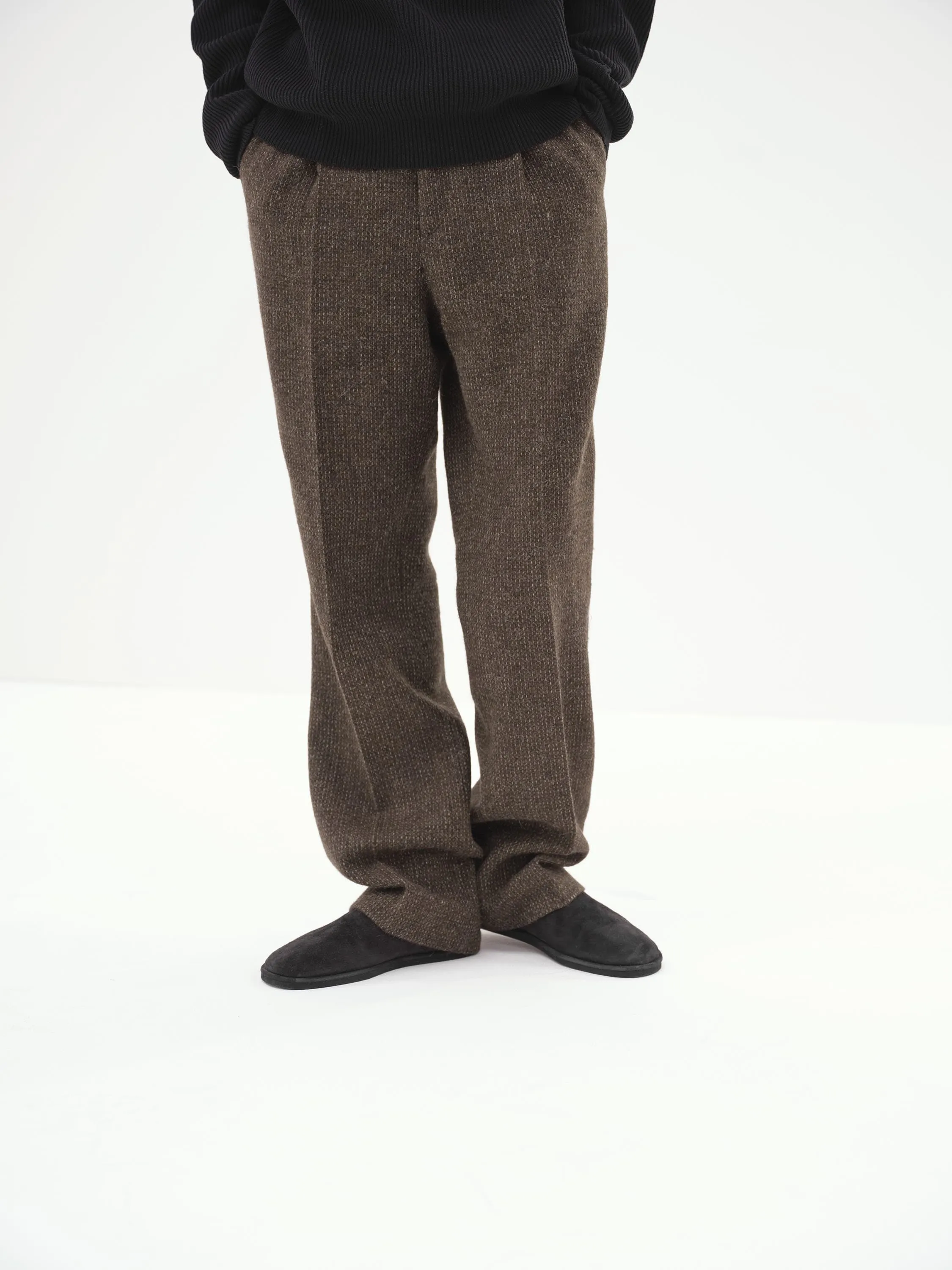 Auralee Lama Shetland Wool Tweed Slacks - Khaki Tweed