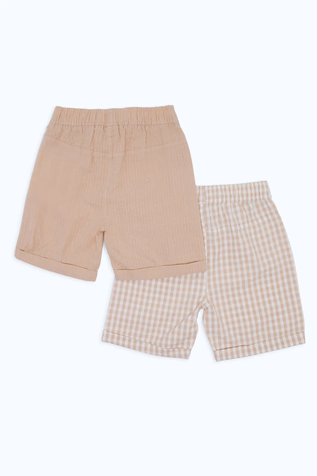 Baby Boys Beige And White Shorts Set (Pack Of 2)