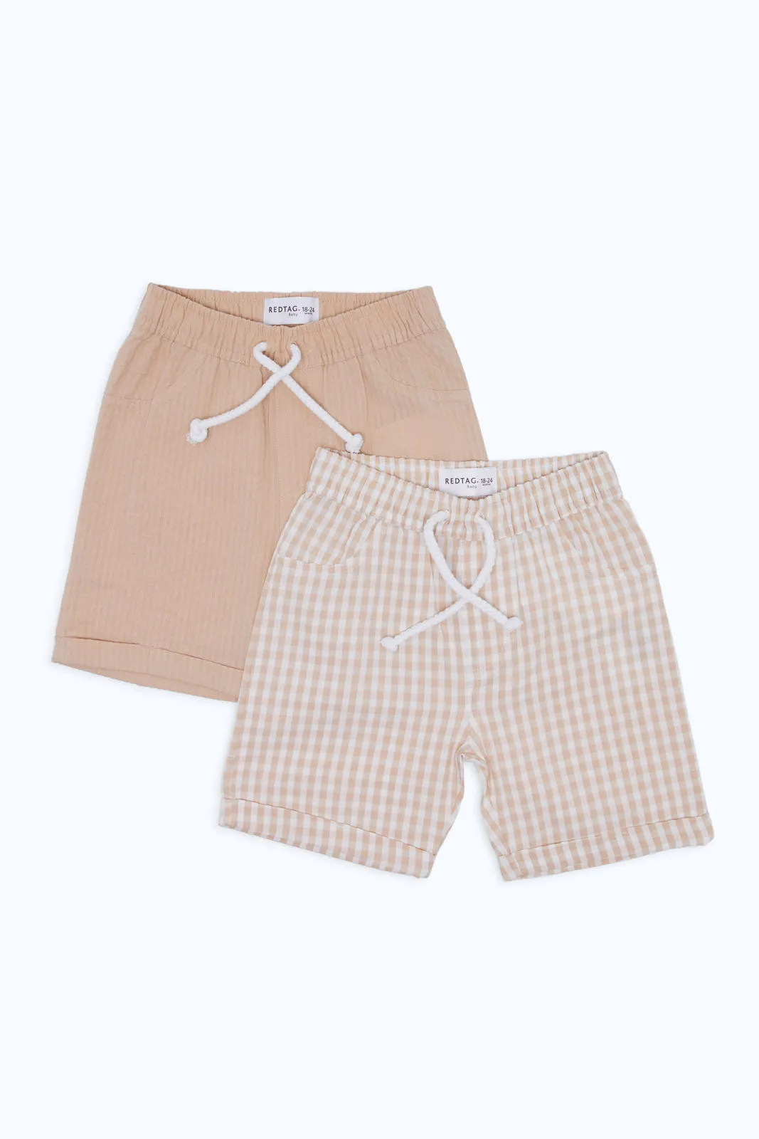 Baby Boys Beige And White Shorts Set (Pack Of 2)