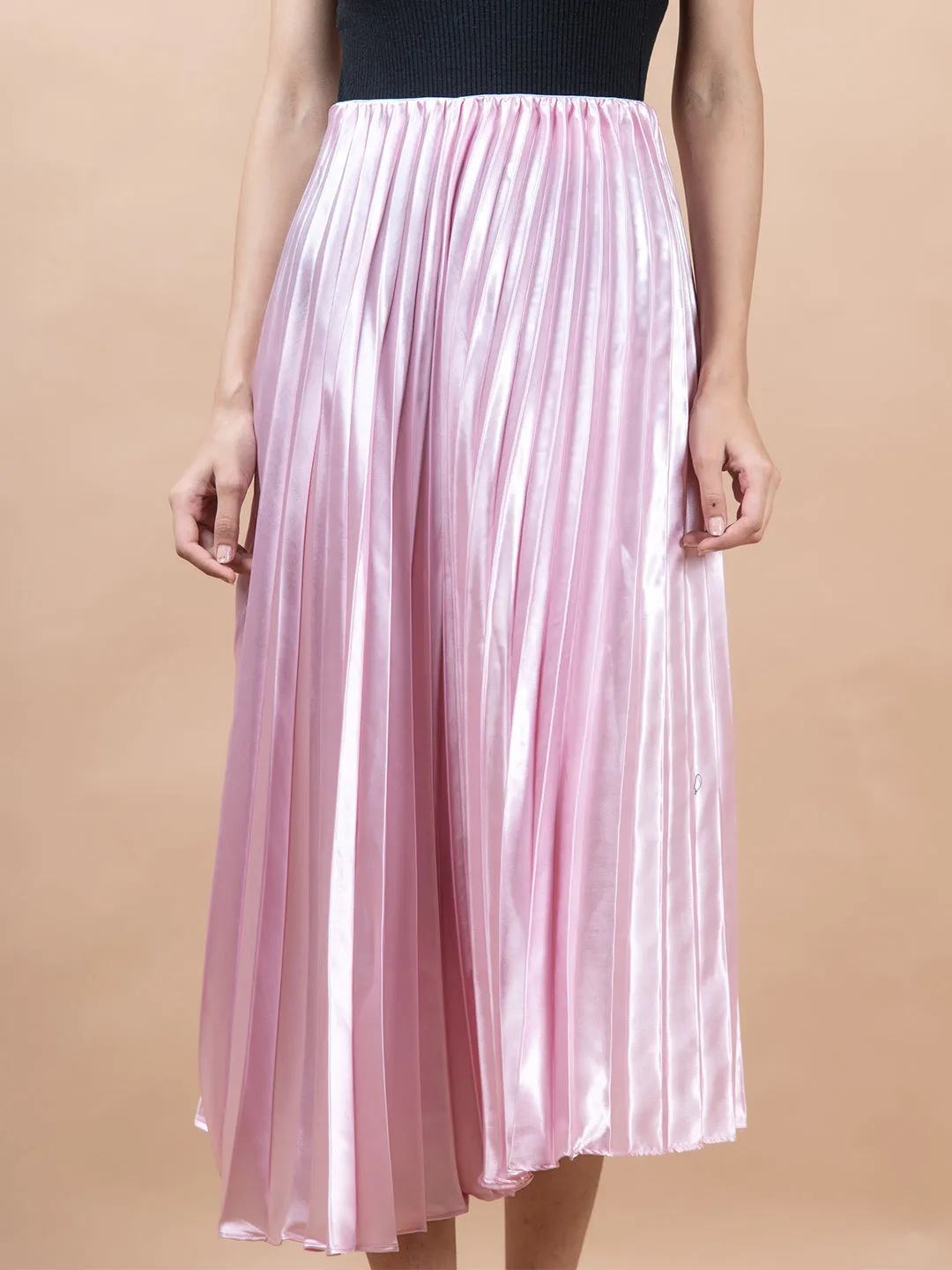 Baby Pink Flared Skirt with Accordion Pleats