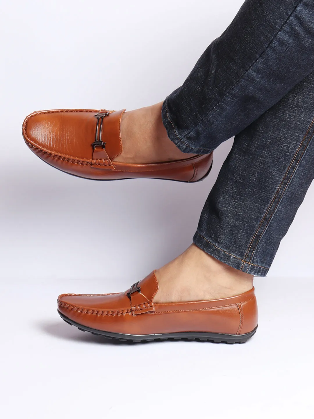 Basics Men Tan Horsebit Buckle Premium Slip On Casual Loafers and Moccasin Shoes