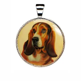 Bassets Hound Silver Plated Mother of Pearl Jewelry Pendant Necklace - 44025O