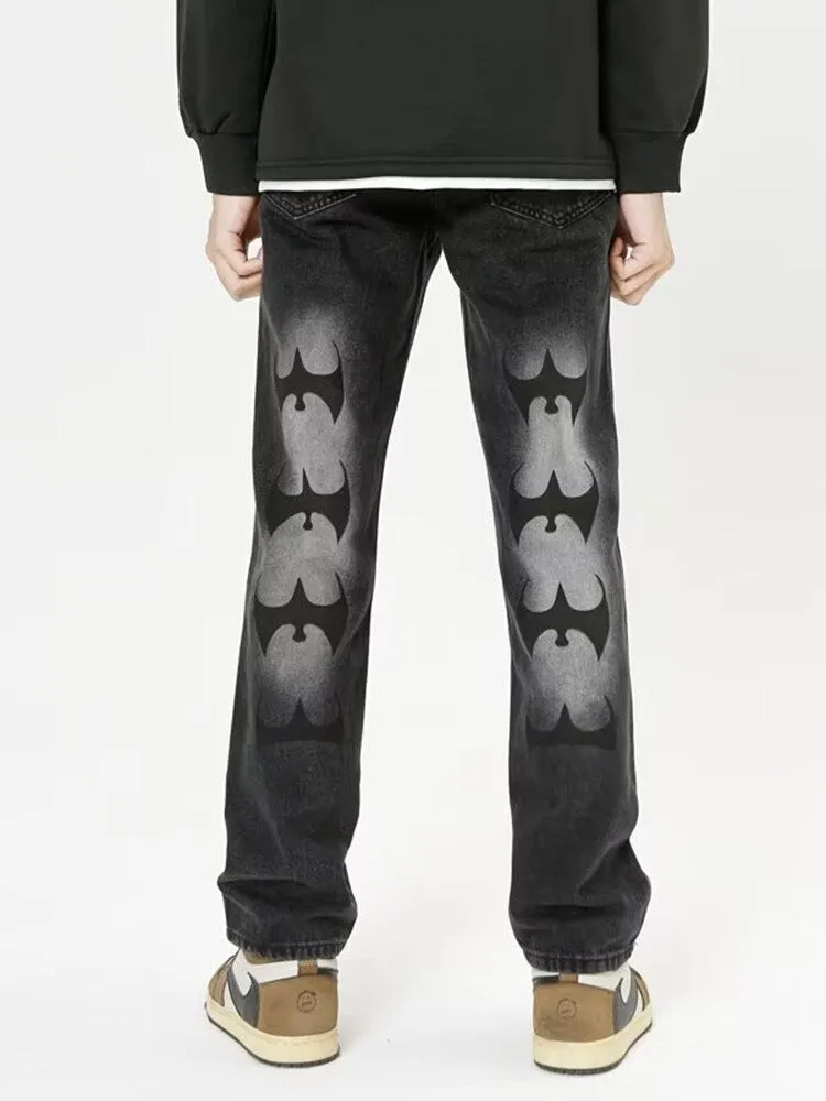 Bats | Black Straight Jeans with Bat Elements