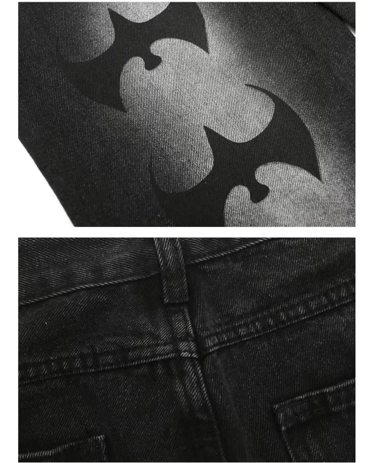 Bats | Black Straight Jeans with Bat Elements