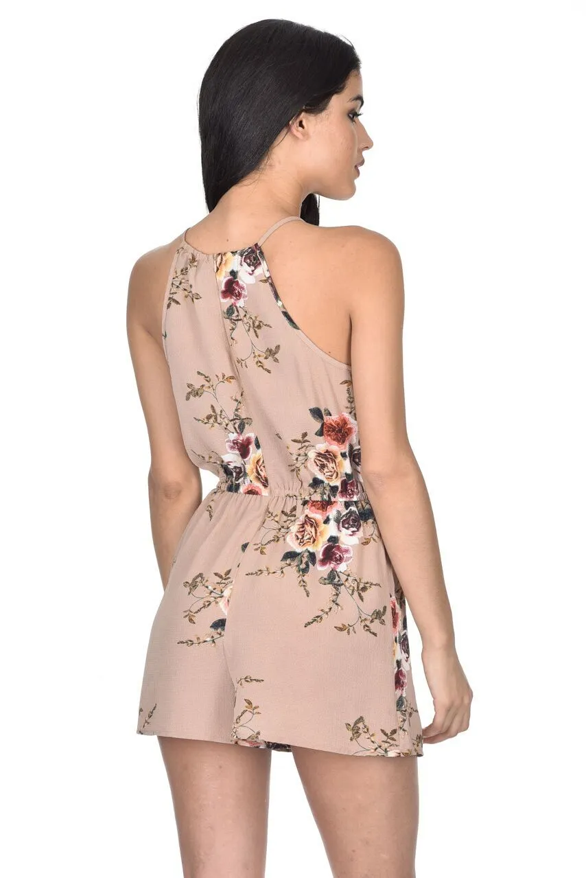 Beige Floral Printed Playsuit