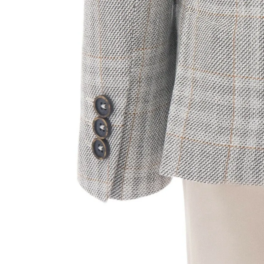 Beige Plaid Peak Lapel Suit